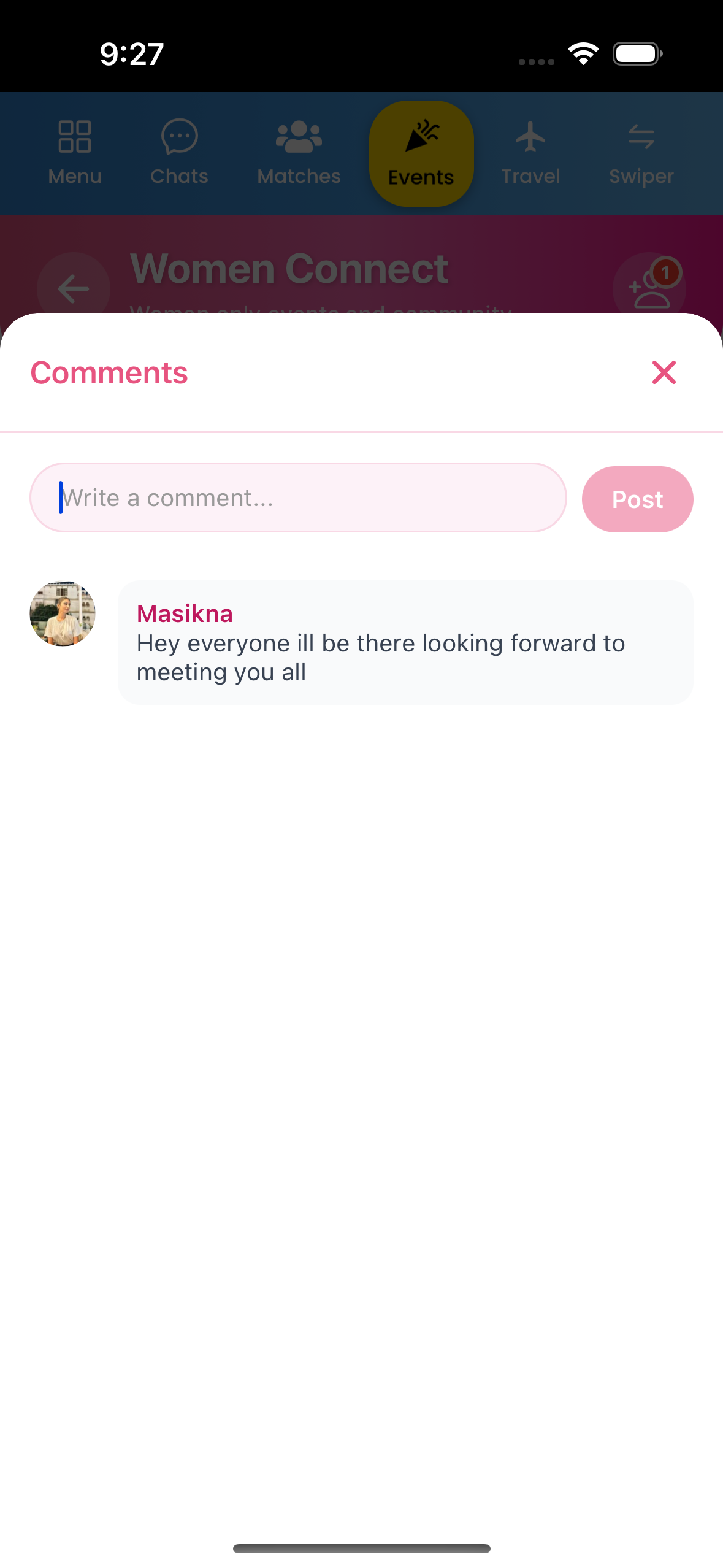 App screen showing event check-in location
